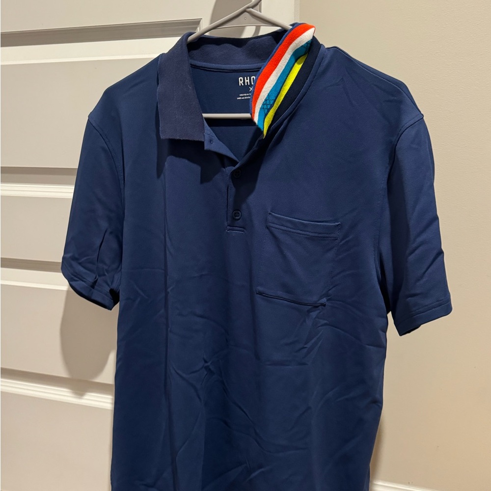 Rhone Classic Navy Polo with Colorful Collar